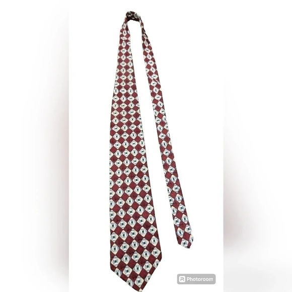 MARK SHALE MENS VINTAGE RED CREAM SQUARES SILK TIE - Picture 1 of 5
